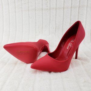 Red Matte Pointy Toe Pumps High Heel Shoes